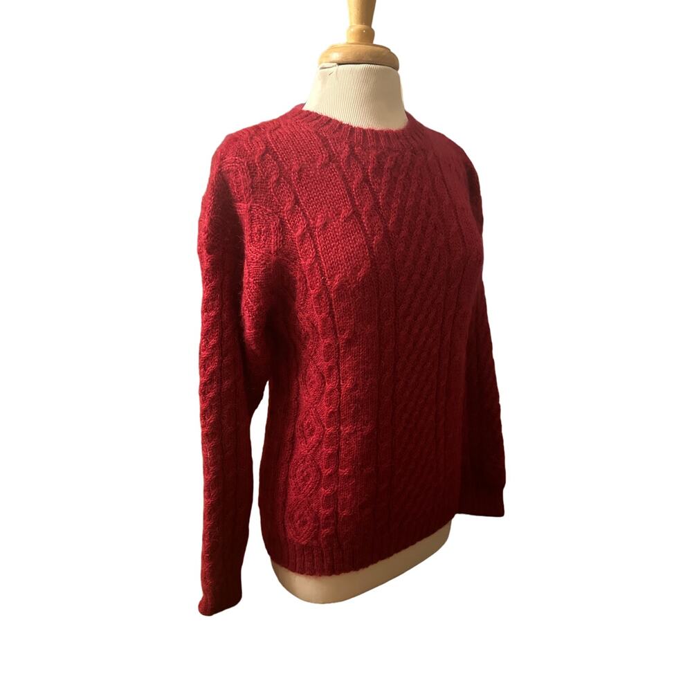 Women M Knit Knit Mohair Cable Knit Holiday Christmas Red Pullover Sweater